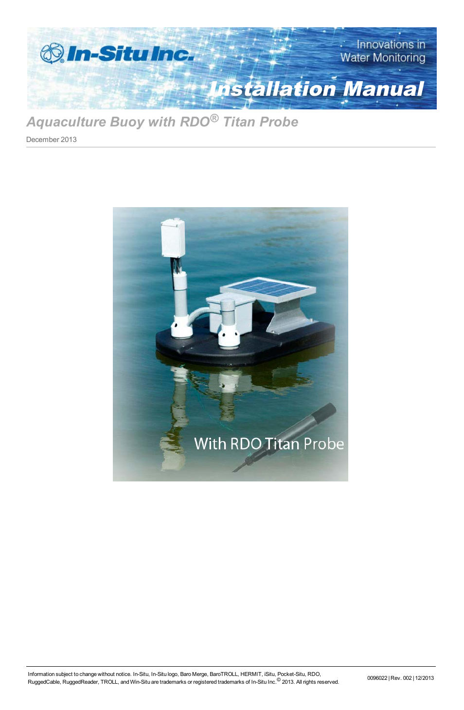 In-Situ Aquaculture Buoy Manual (purchased after 28 May 2013) User Manual | 40 pages