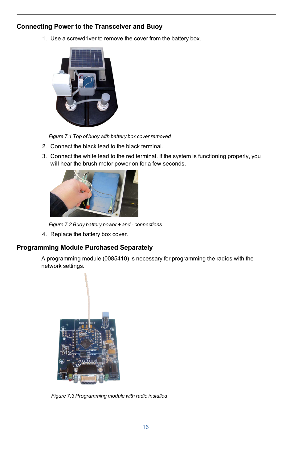 Connecting power to the transceiver and buoy, Programming module purchased separately | In-Situ Aquaculture Buoy Manual (purchased after 28 May 2013) User Manual | Page 16 / 40