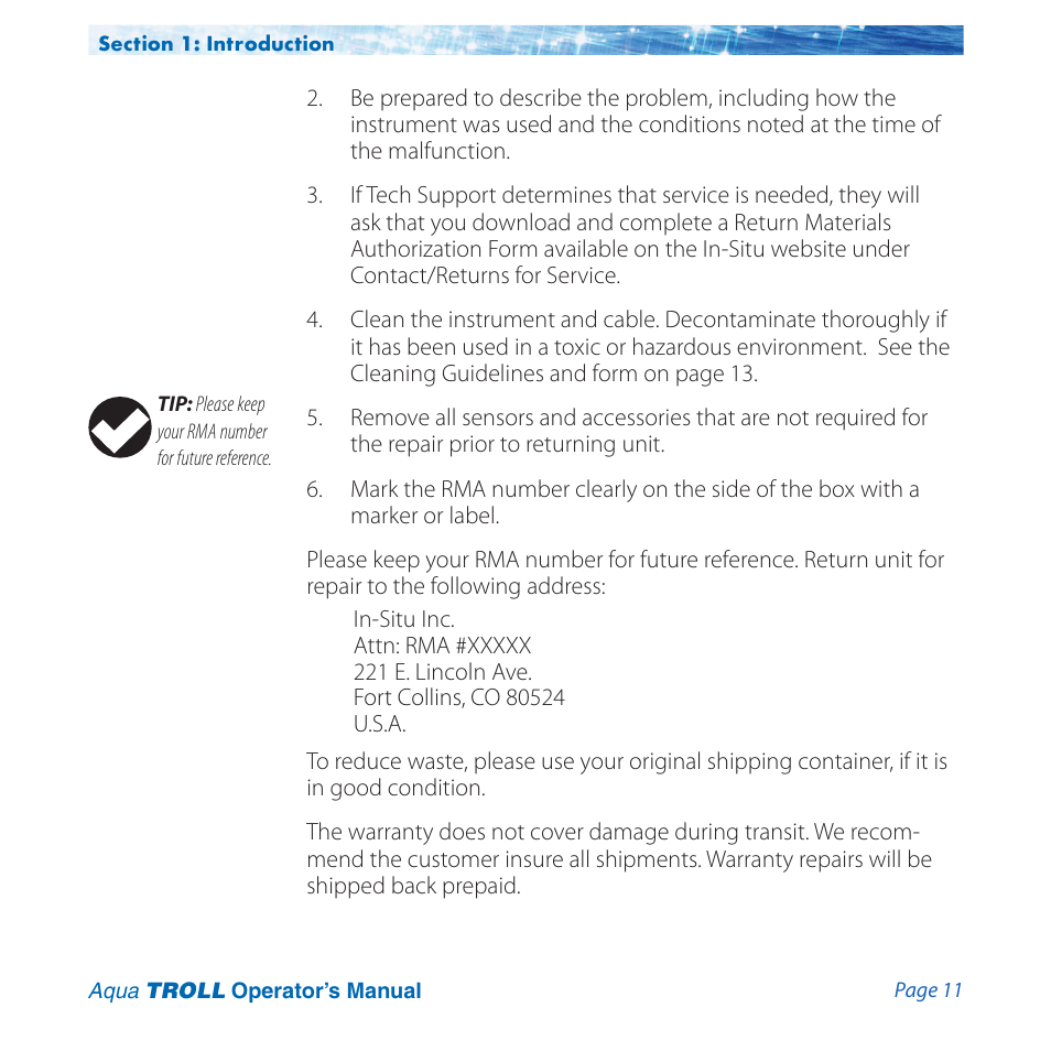 In-Situ Aqua TROLL 100 and 200 Operators Manual User Manual | Page 11 / 94