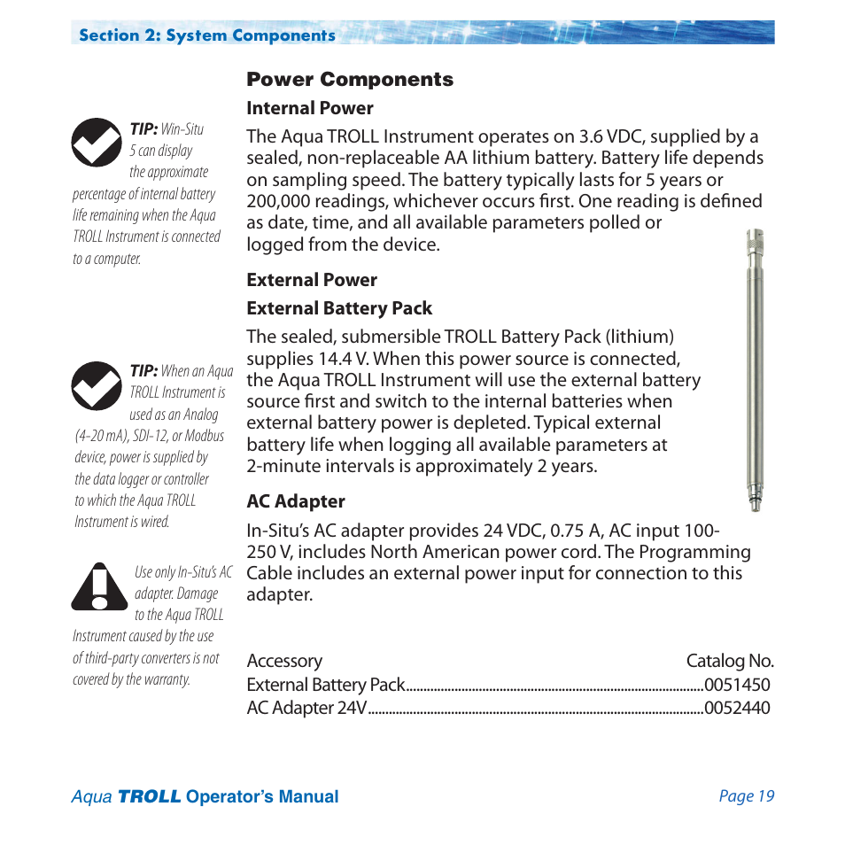 Power components | In-Situ Aqua TROLL 100 and 200 Operators Manual User Manual | Page 19 / 94