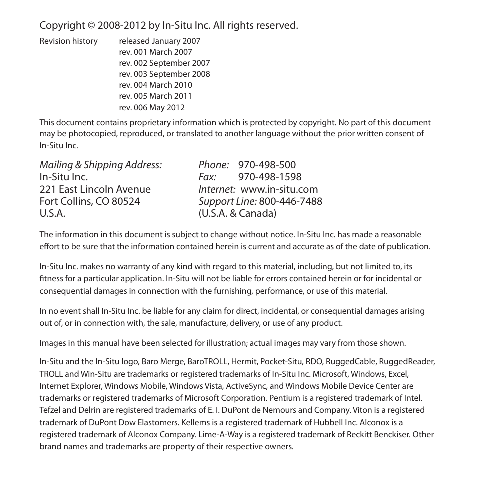 In-Situ Aqua TROLL 100 and 200 Operators Manual User Manual | Page 2 / 94