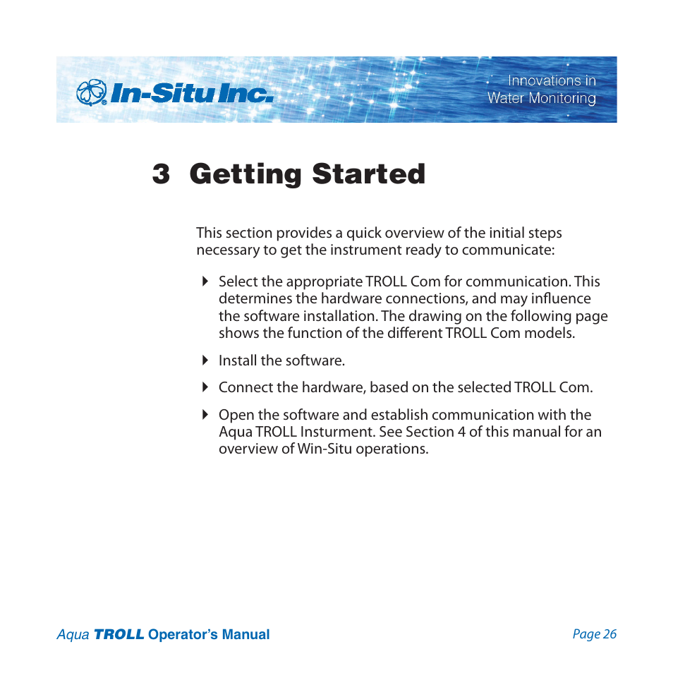 3 getting started | In-Situ Aqua TROLL 100 and 200 Operators Manual User Manual | Page 26 / 94