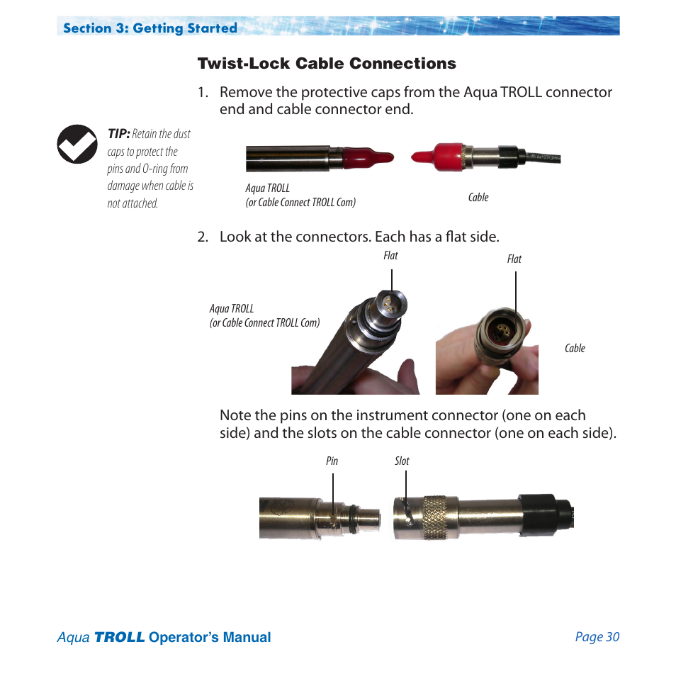 Twist-lock cable connections | In-Situ Aqua TROLL 100 and 200 Operators Manual User Manual | Page 30 / 94