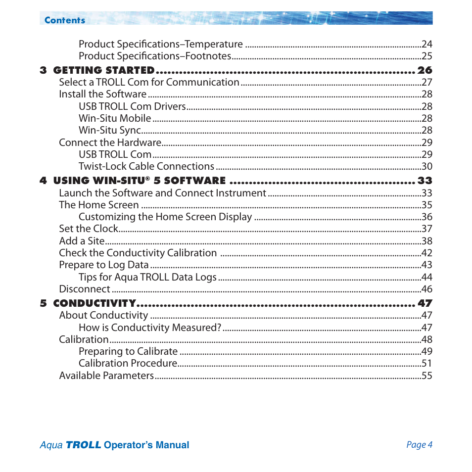 In-Situ Aqua TROLL 100 and 200 Operators Manual User Manual | Page 4 / 94