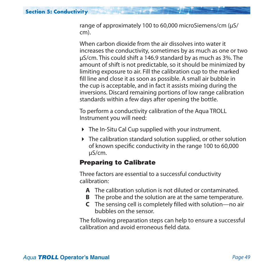 Preparing to calibrate | In-Situ Aqua TROLL 100 and 200 Operators Manual User Manual | Page 49 / 94