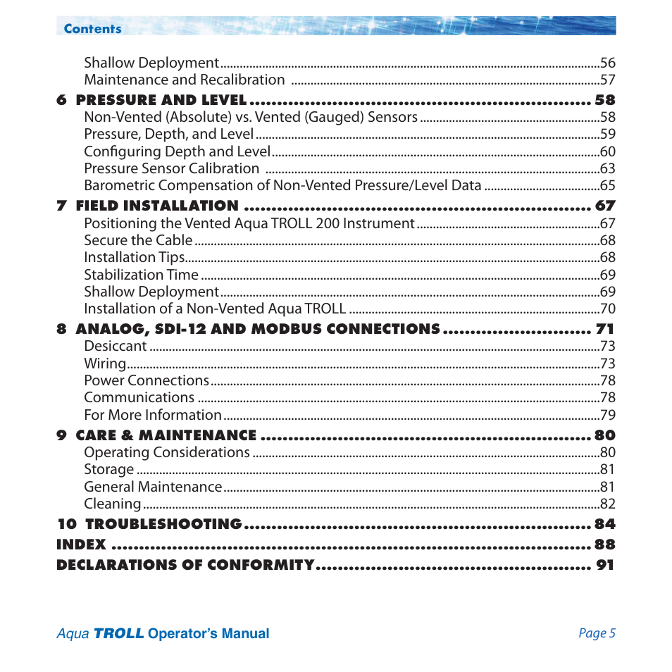 In-Situ Aqua TROLL 100 and 200 Operators Manual User Manual | Page 5 / 94