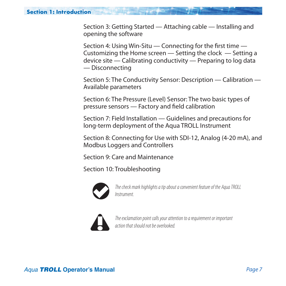 In-Situ Aqua TROLL 100 and 200 Operators Manual User Manual | Page 7 / 94