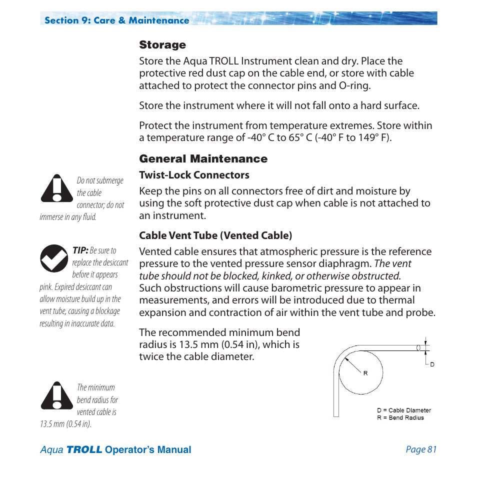 Storage, General maintenance | In-Situ Aqua TROLL 100 and 200 Operators Manual User Manual | Page 81 / 94