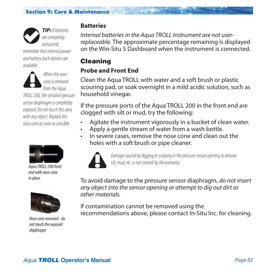 Cleaning | In-Situ Aqua TROLL 100 and 200 Operators Manual User Manual | Page 82 / 94