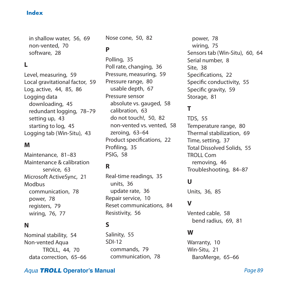 In-Situ Aqua TROLL 100 and 200 Operators Manual User Manual | Page 89 / 94