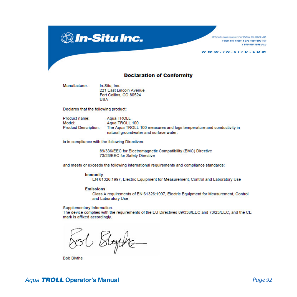 In-Situ Aqua TROLL 100 and 200 Operators Manual User Manual | Page 92 / 94