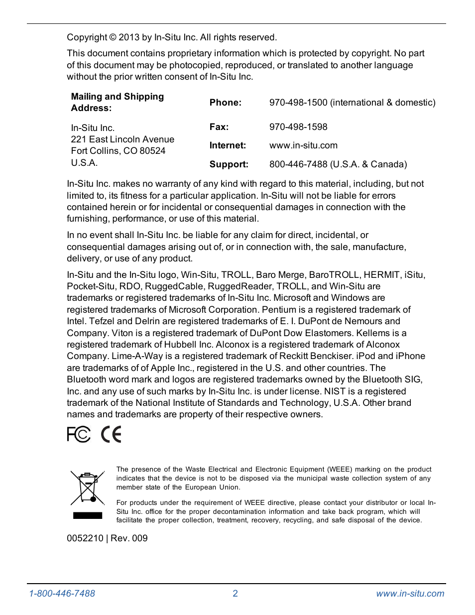 In-Situ Level TROLL 400/500/700/700H Operators Manual User Manual | Page 2 / 83