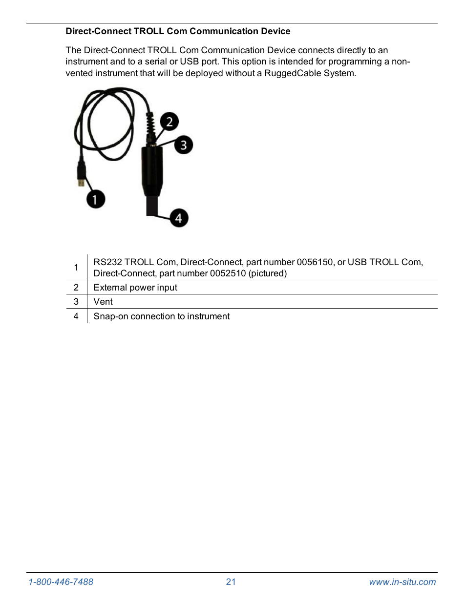 Direct-connect troll com communication device | In-Situ Level TROLL 400/500/700/700H Operators Manual User Manual | Page 21 / 83