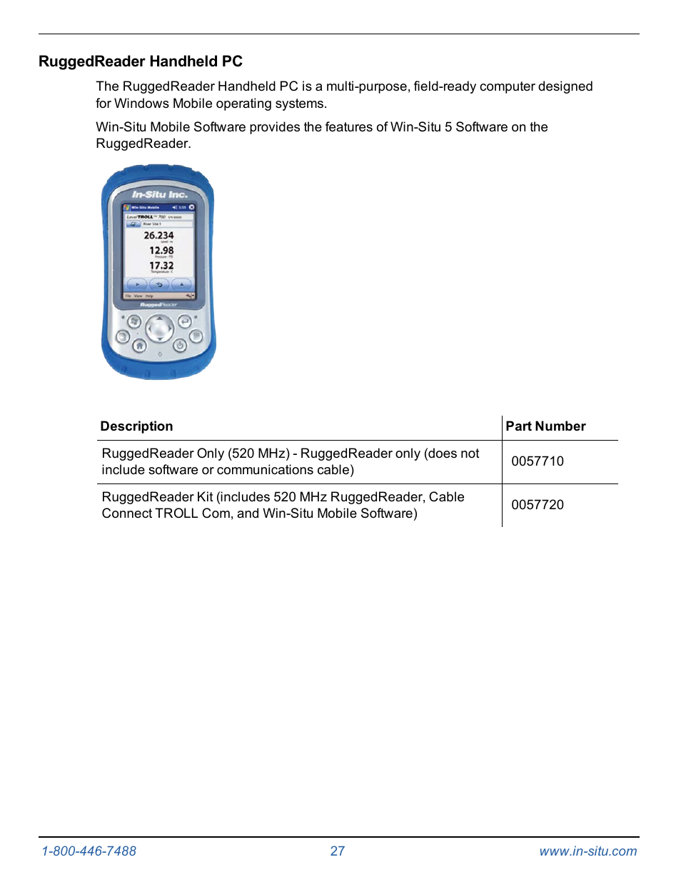 Ruggedreader handheld pc | In-Situ Level TROLL 400/500/700/700H Operators Manual User Manual | Page 27 / 83
