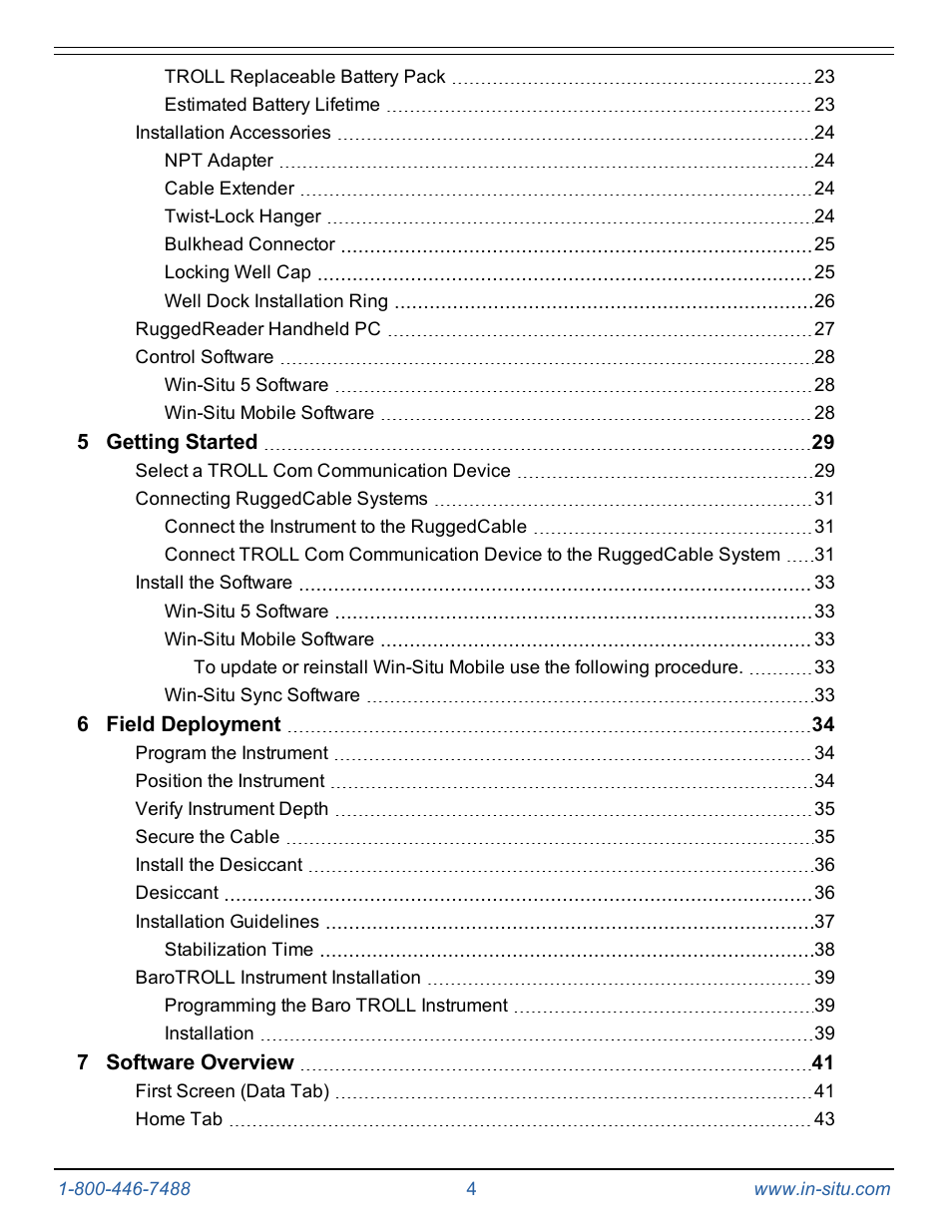 In-Situ Level TROLL 400/500/700/700H Operators Manual User Manual | Page 4 / 83