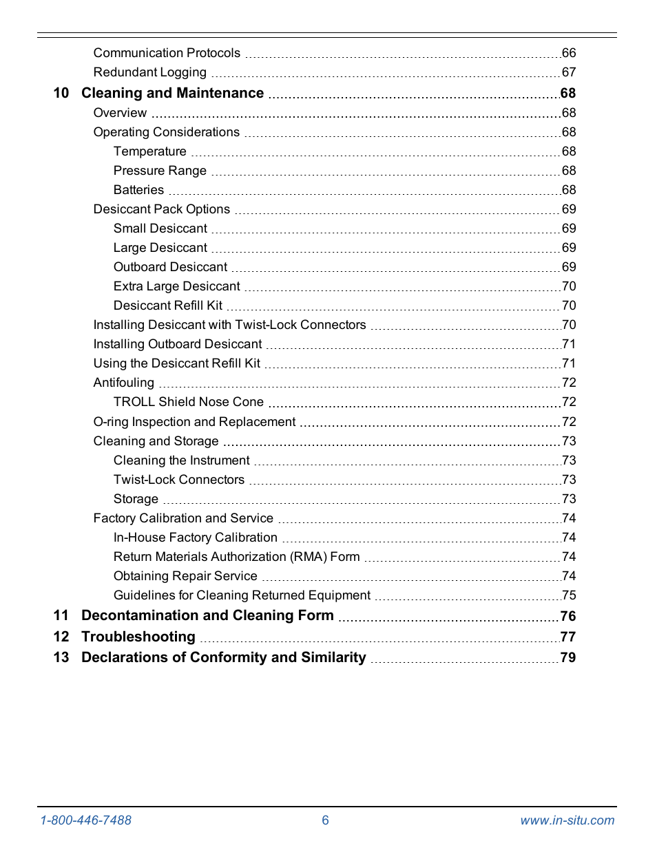In-Situ Level TROLL 400/500/700/700H Operators Manual User Manual | Page 6 / 83