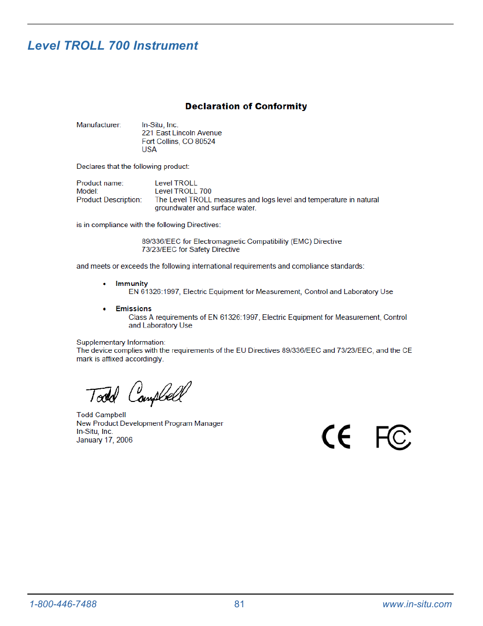 Level troll 700 instrument | In-Situ Level TROLL 400/500/700/700H Operators Manual User Manual | Page 81 / 83