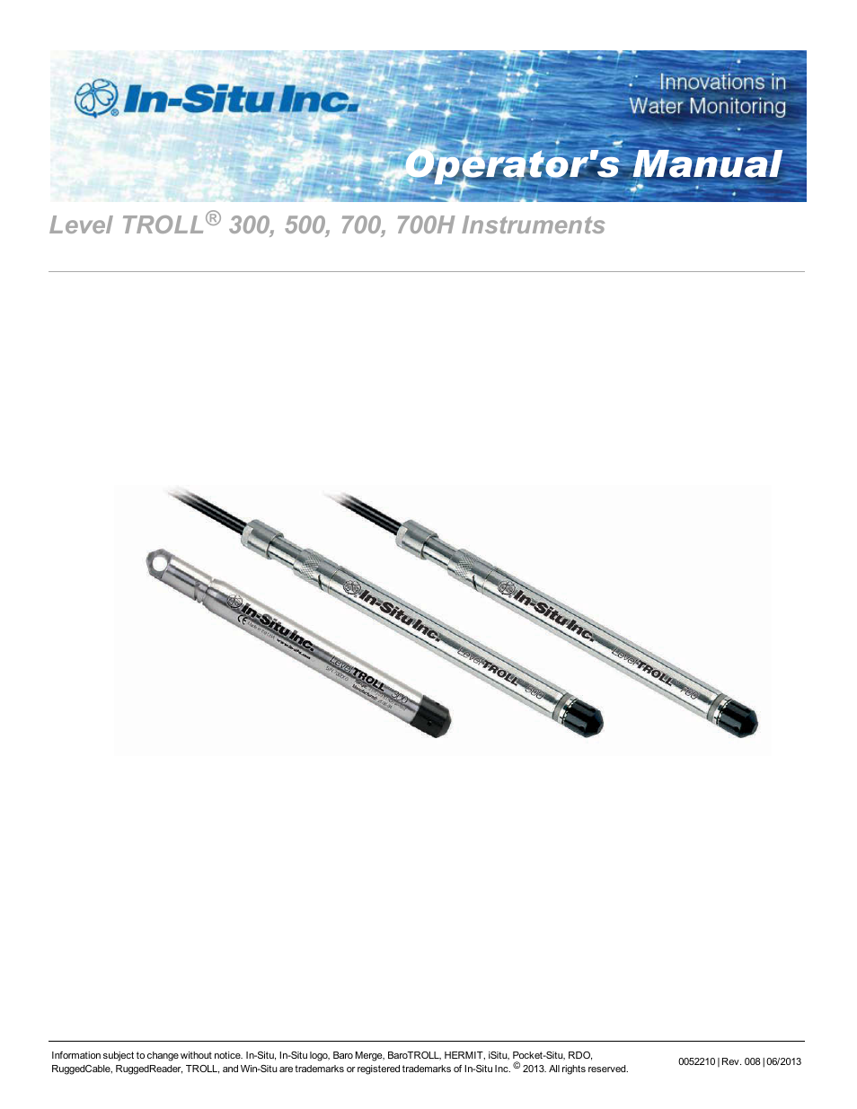 In-Situ Level TROLL 300/500/700/BaroTROLL Operators Manual User Manual | 84 pages