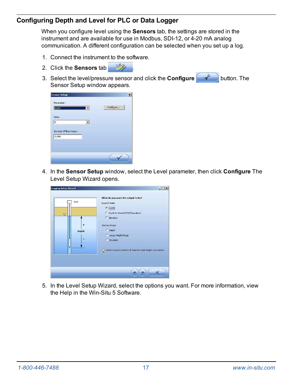 Configuring depth and level for plc or data logger | In-Situ Level TROLL 300/500/700/BaroTROLL Operators Manual User Manual | Page 17 / 84