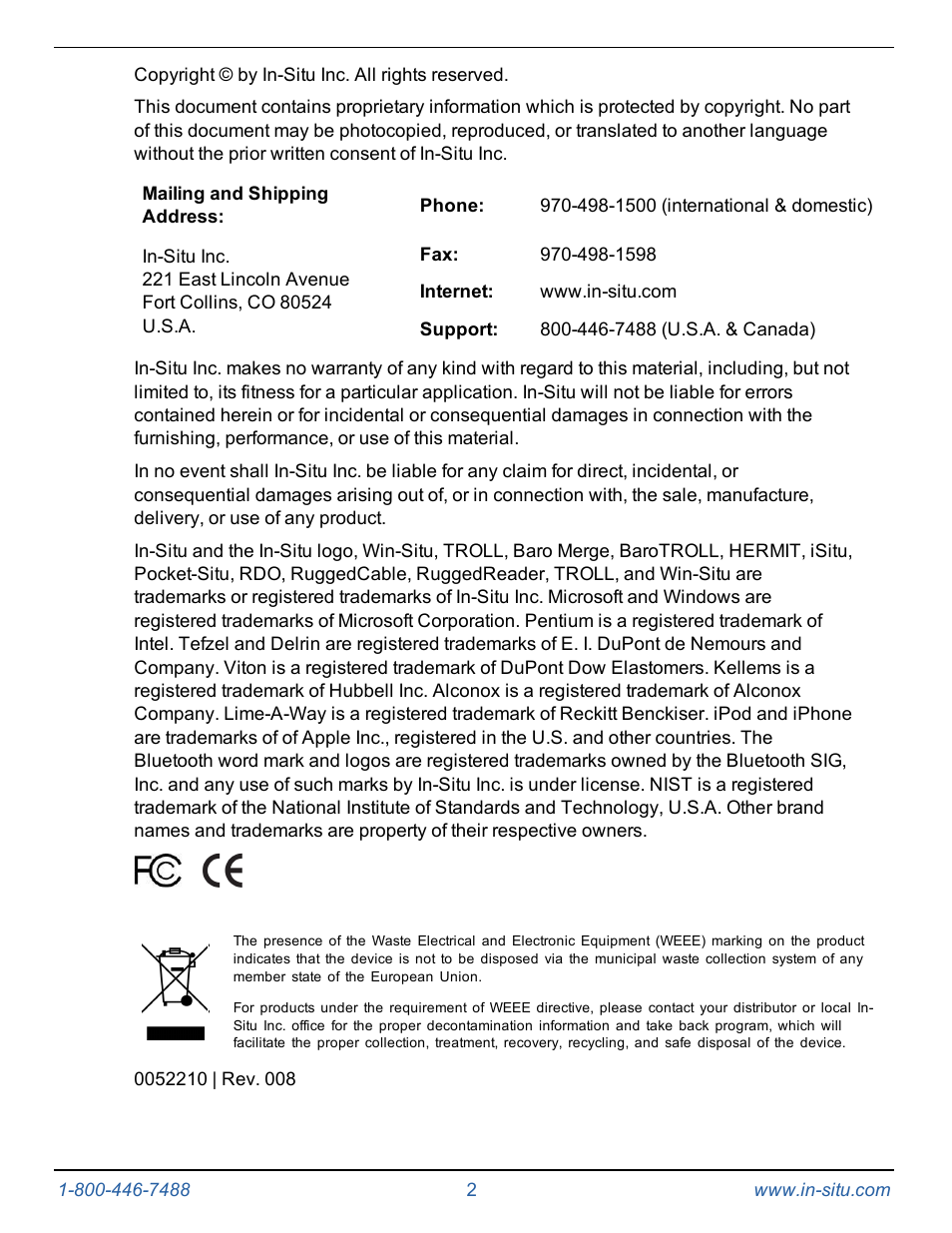 In-Situ Level TROLL 300/500/700/BaroTROLL Operators Manual User Manual | Page 2 / 84