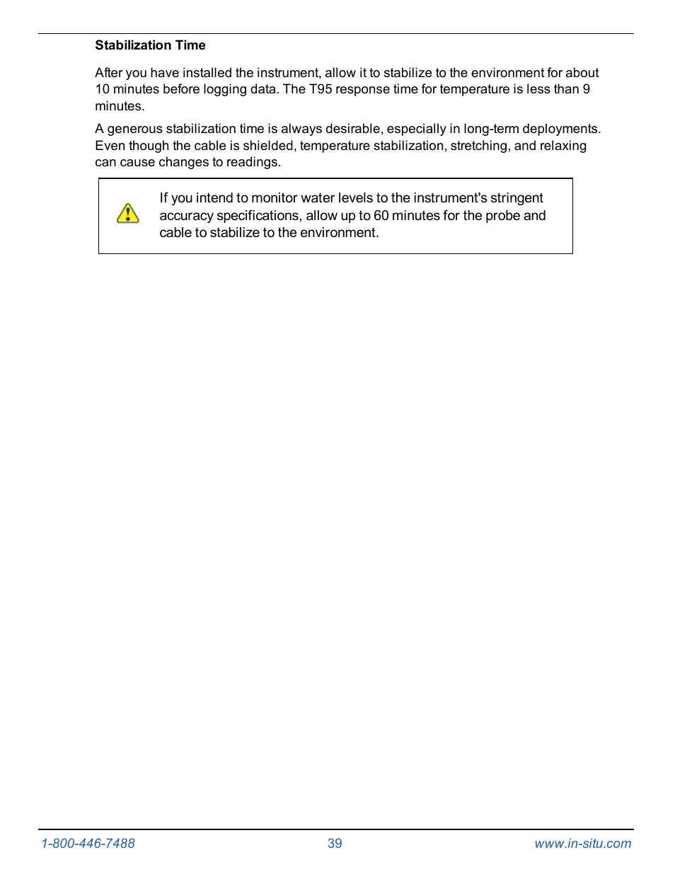 Stabilization time | In-Situ Level TROLL 300/500/700/BaroTROLL Operators Manual User Manual | Page 39 / 84