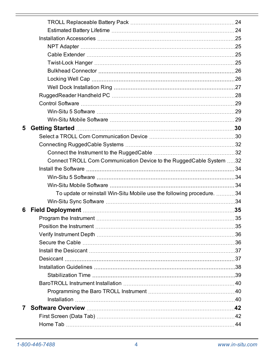 In-Situ Level TROLL 300/500/700/BaroTROLL Operators Manual User Manual | Page 4 / 84