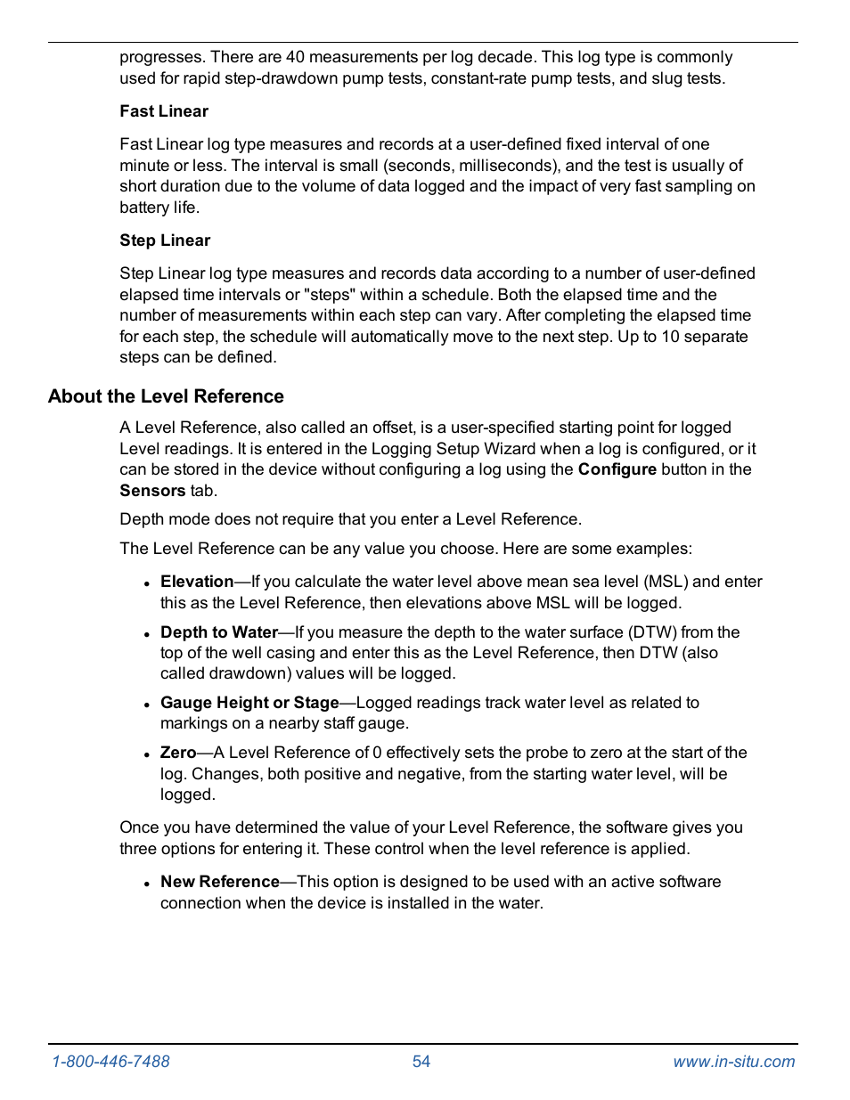 Fast linear, Step linear, About the level reference | In-Situ Level TROLL 300/500/700/BaroTROLL Operators Manual User Manual | Page 54 / 84