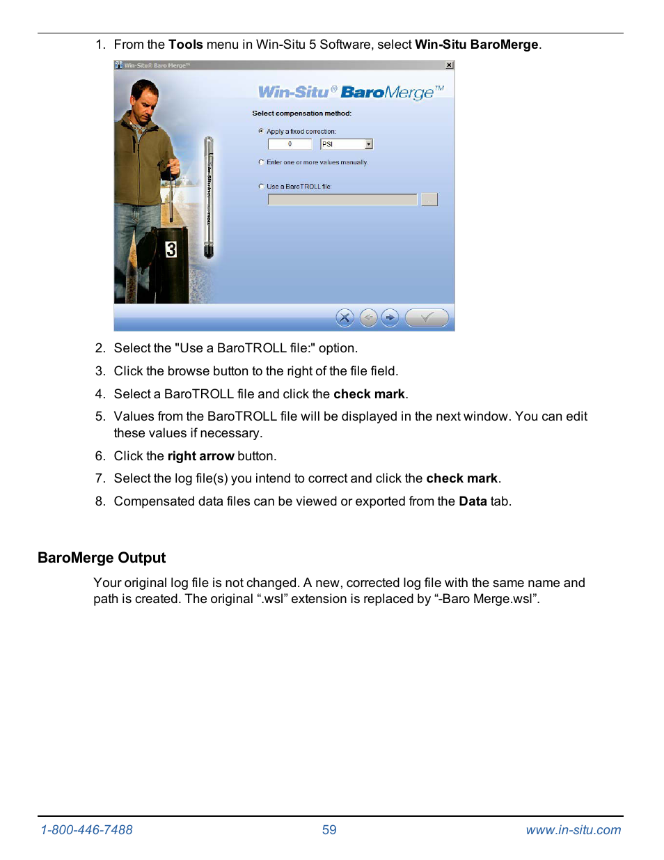 Baromerge output | In-Situ Level TROLL 300/500/700/BaroTROLL Operators Manual User Manual | Page 59 / 84