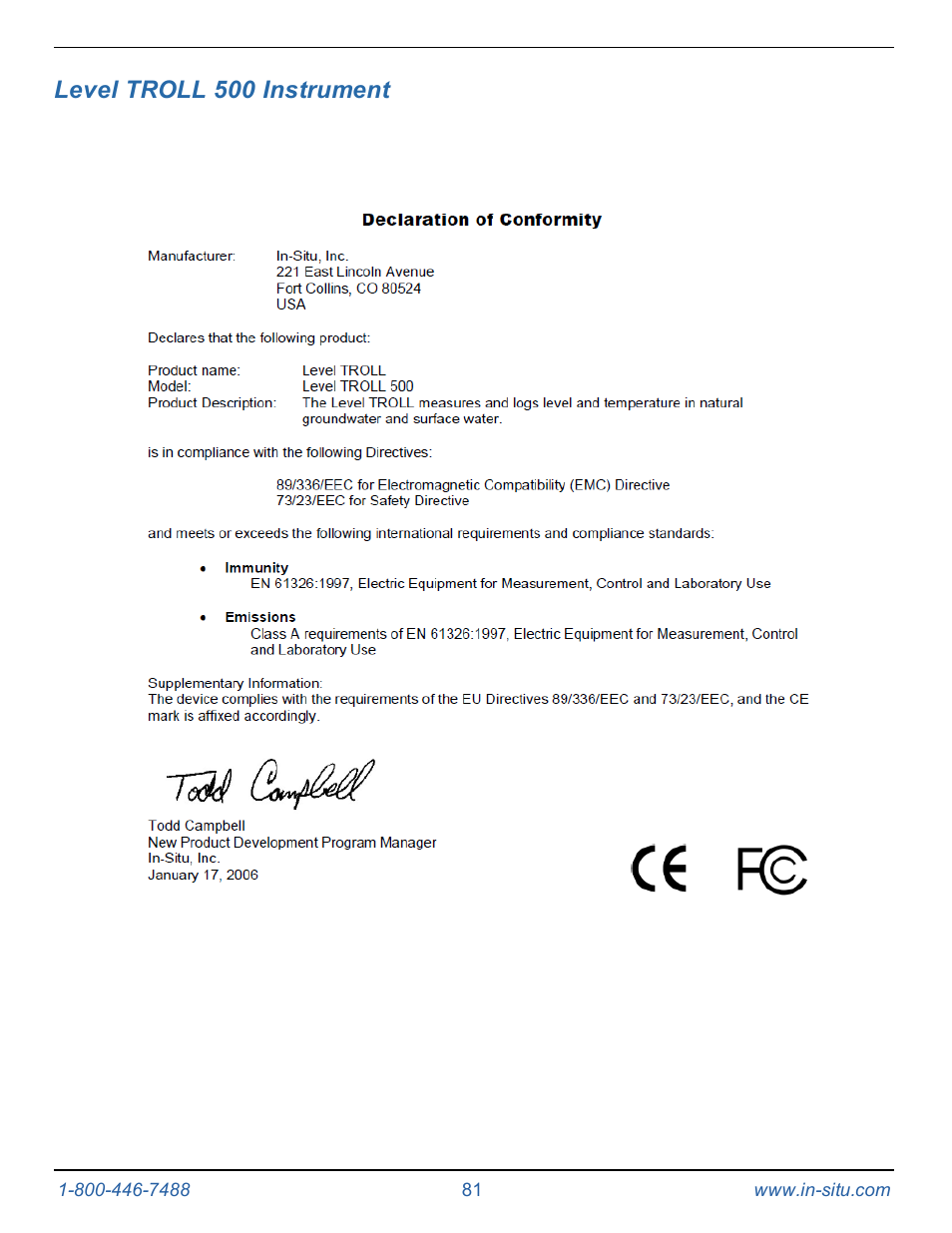 Level troll 500 instrument | In-Situ Level TROLL 300/500/700/BaroTROLL Operators Manual User Manual | Page 81 / 84
