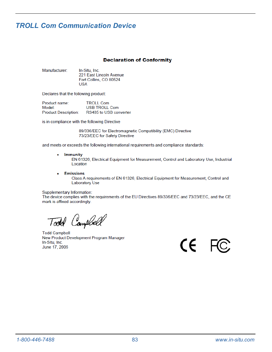 Troll com communication device | In-Situ Level TROLL 300/500/700/BaroTROLL Operators Manual User Manual | Page 83 / 84