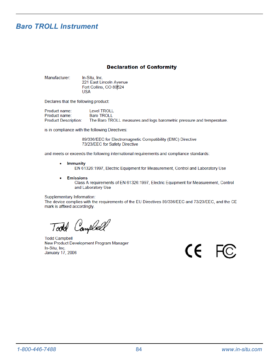 Baro troll instrument | In-Situ Level TROLL 300/500/700/BaroTROLL Operators Manual User Manual | Page 84 / 84
