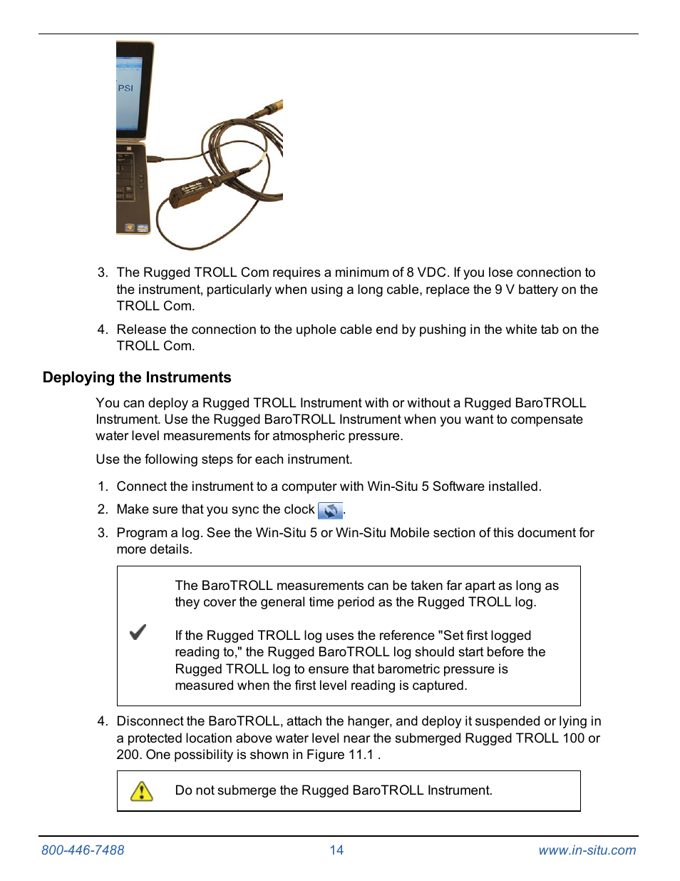 Deploying the instruments | In-Situ Rugged TROLL 100/200 Operators Manual User Manual | Page 14 / 46