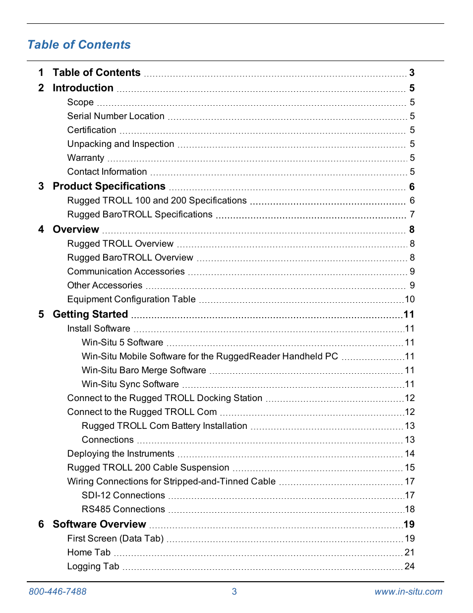 In-Situ Rugged TROLL 100/200 Operators Manual User Manual | Page 3 / 46