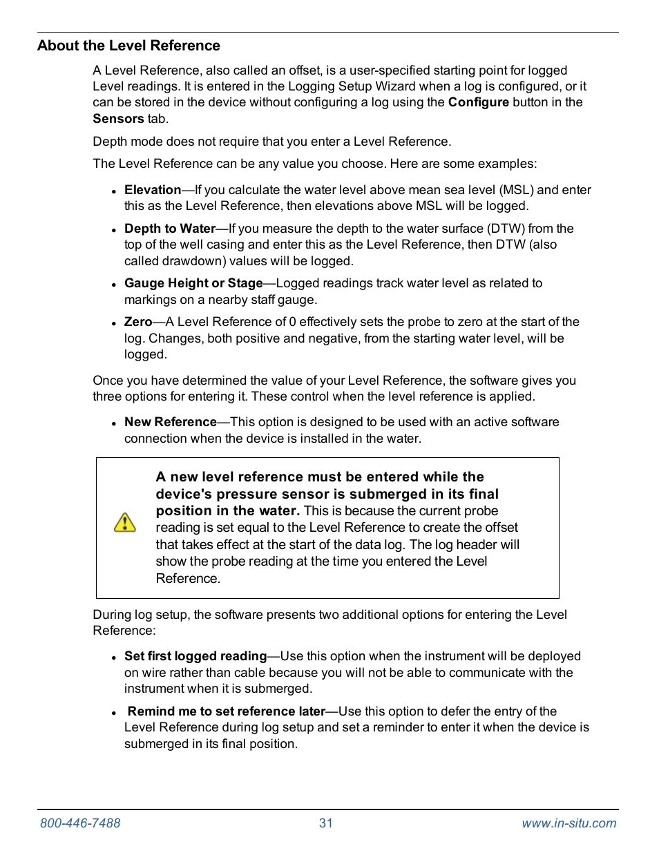 About the level reference | In-Situ Rugged TROLL 100/200 Operators Manual User Manual | Page 31 / 46