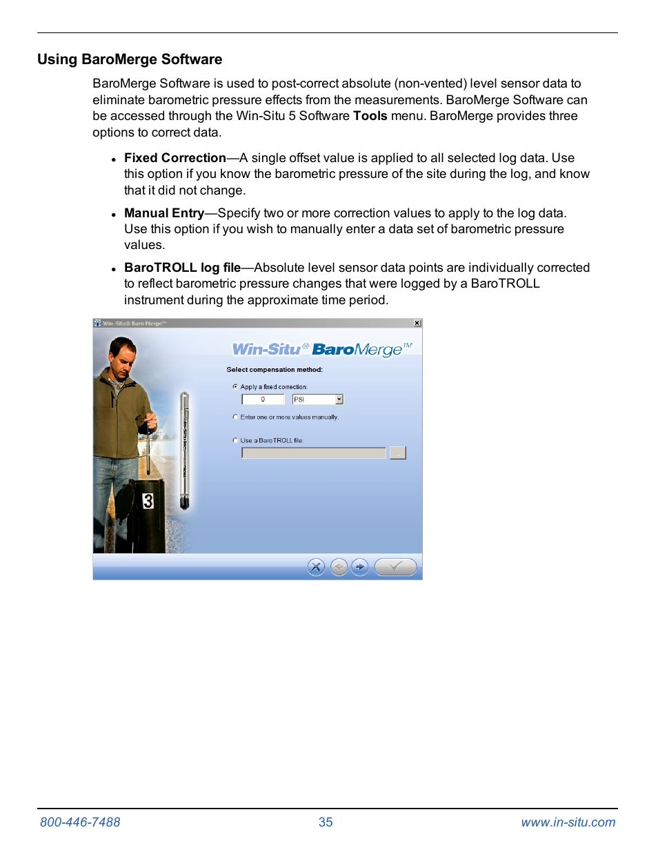 Using baromerge software | In-Situ Rugged TROLL 100/200 Operators Manual User Manual | Page 35 / 46