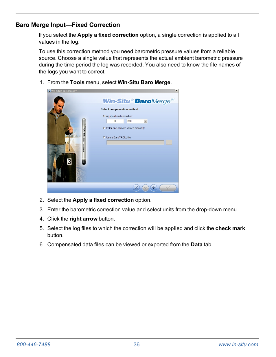 Baro merge input—fixed correction | In-Situ Rugged TROLL 100/200 Operators Manual User Manual | Page 36 / 46