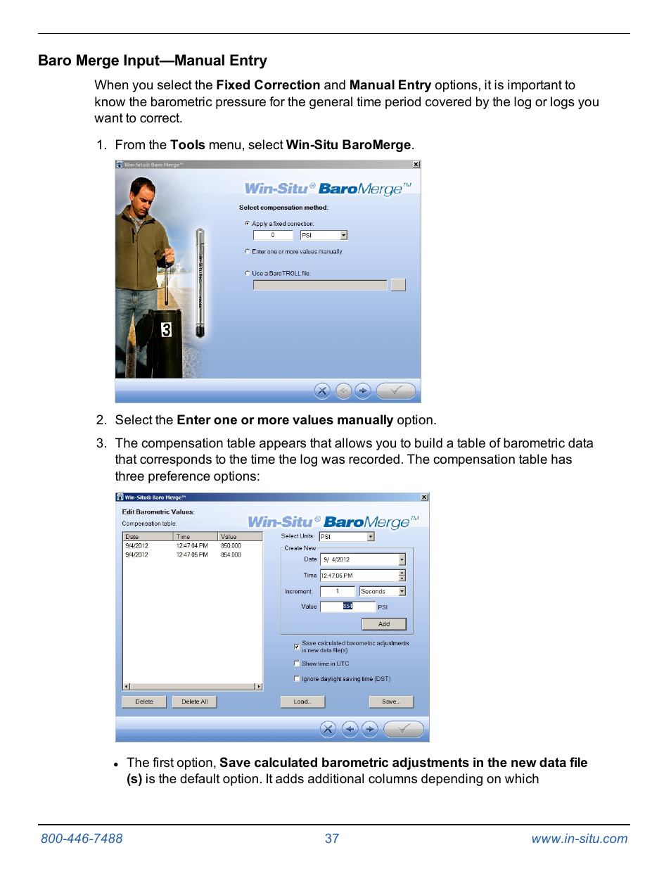 Baro merge input—manual entry | In-Situ Rugged TROLL 100/200 Operators Manual User Manual | Page 37 / 46