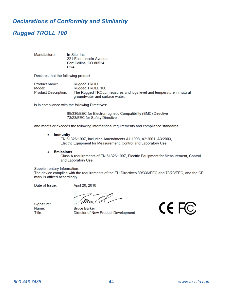 11 declarations of conformity and similarity | In-Situ Rugged TROLL 100/200 Operators Manual User Manual | Page 44 / 46
