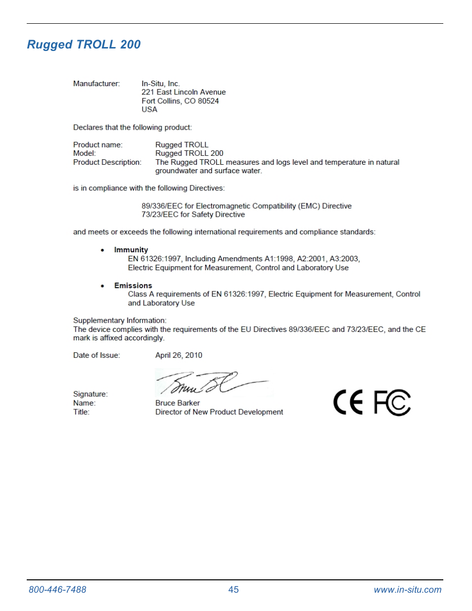 Rugged troll 200 | In-Situ Rugged TROLL 100/200 Operators Manual User Manual | Page 45 / 46