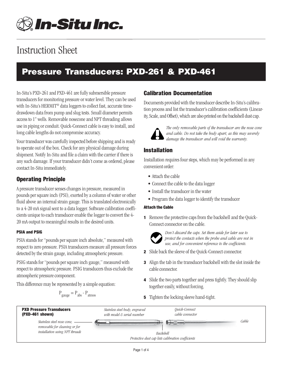 In-Situ PXD-461 Operators Manual User Manual | 4 pages