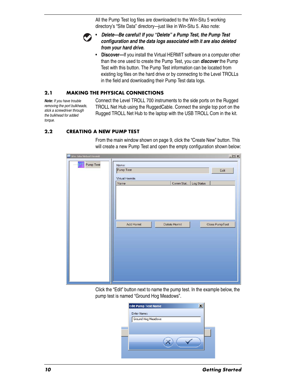 Heading1 - 2.1 making the physical connections, Heading1 - 2.2 creating a new pump test, 1 making the physical connections | 2 creating a new pump test | In-Situ Virtual HERMIT Tutorial User Manual | Page 10 / 42