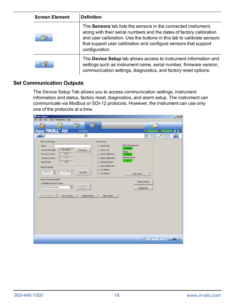 Set communication outputs | In-Situ Aqua TROLL 400 Operators Manual User Manual | Page 18 / 41