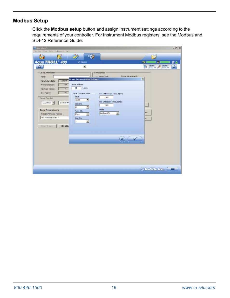 Modbus setup | In-Situ Aqua TROLL 400 Operators Manual User Manual | Page 19 / 41