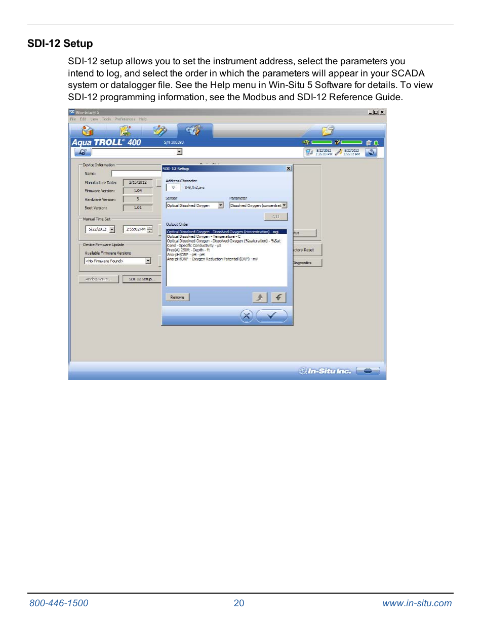 Sdi-12 setup | In-Situ Aqua TROLL 400 Operators Manual User Manual | Page 20 / 41