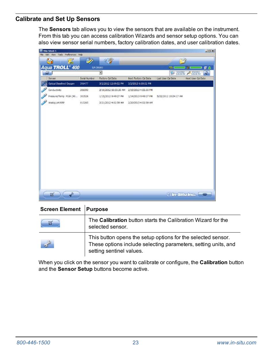 Calibrate and set up sensors | In-Situ Aqua TROLL 400 Operators Manual User Manual | Page 23 / 41