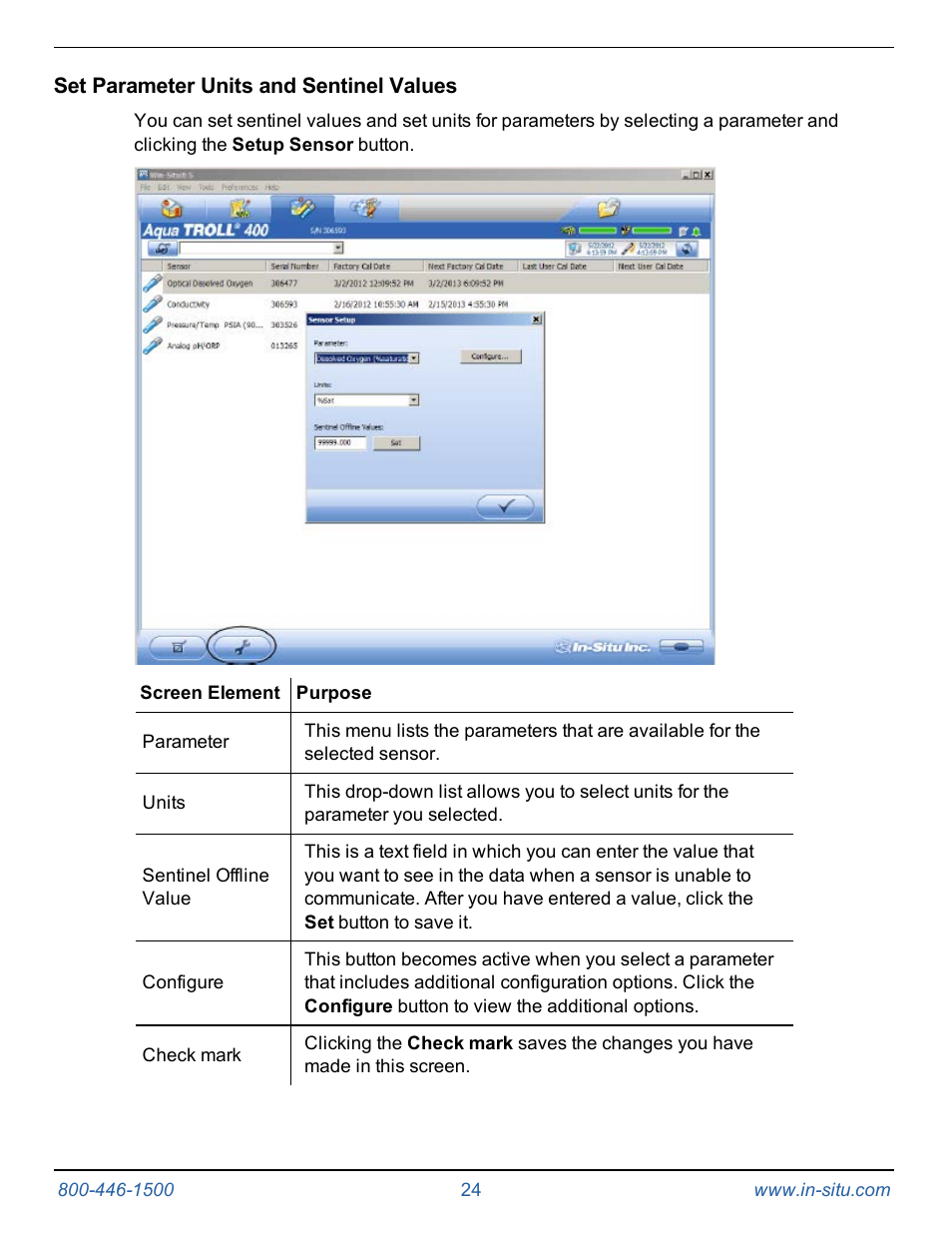 Set parameter units and sentinel values | In-Situ Aqua TROLL 400 Operators Manual User Manual | Page 24 / 41
