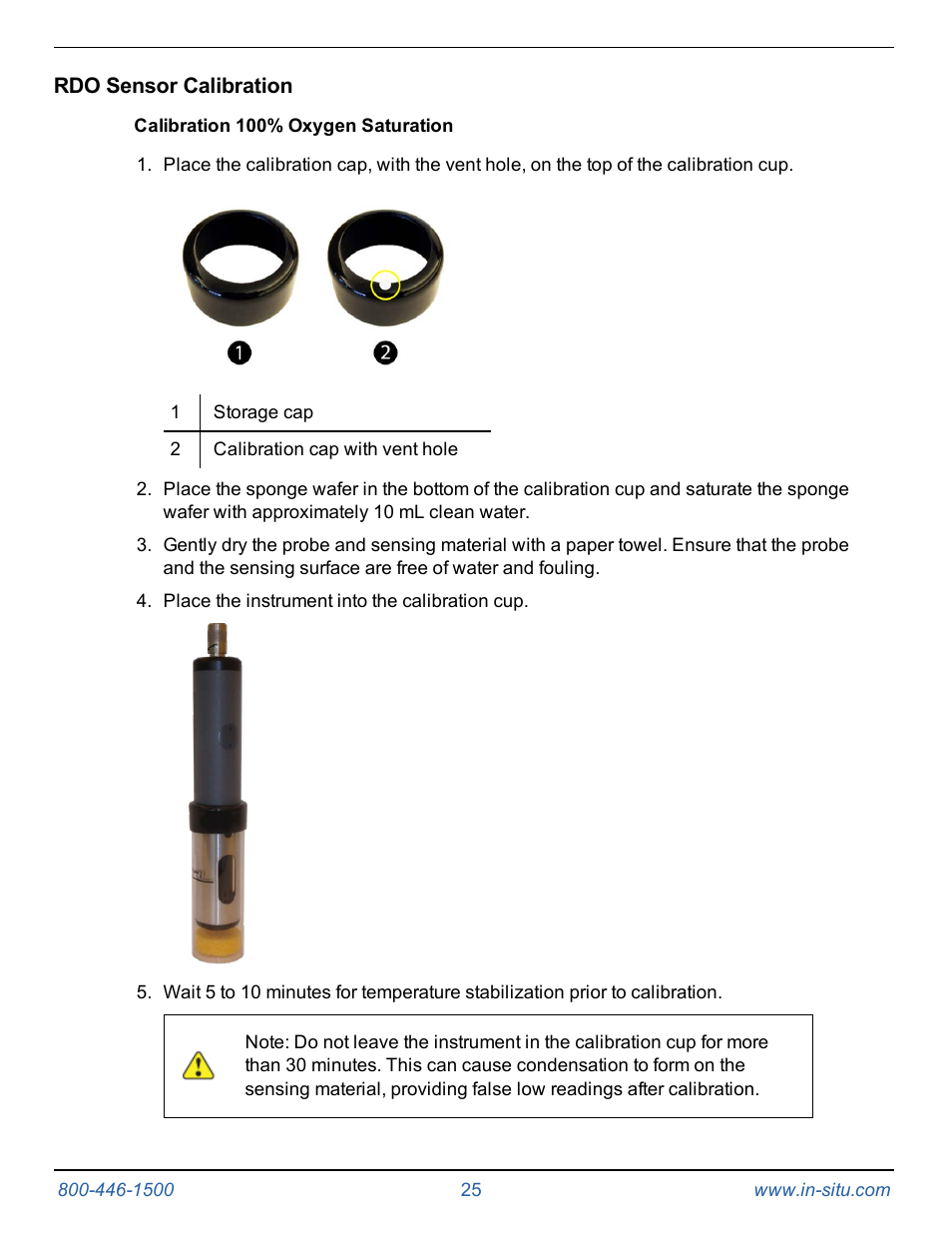 Rdo sensor calibration, Calibration 100% oxygen saturation | In-Situ Aqua TROLL 400 Operators Manual User Manual | Page 25 / 41