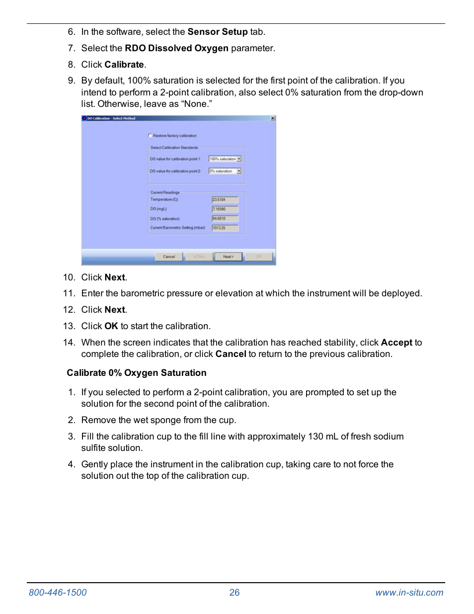 Calibrate 0% oxygen saturation | In-Situ Aqua TROLL 400 Operators Manual User Manual | Page 26 / 41