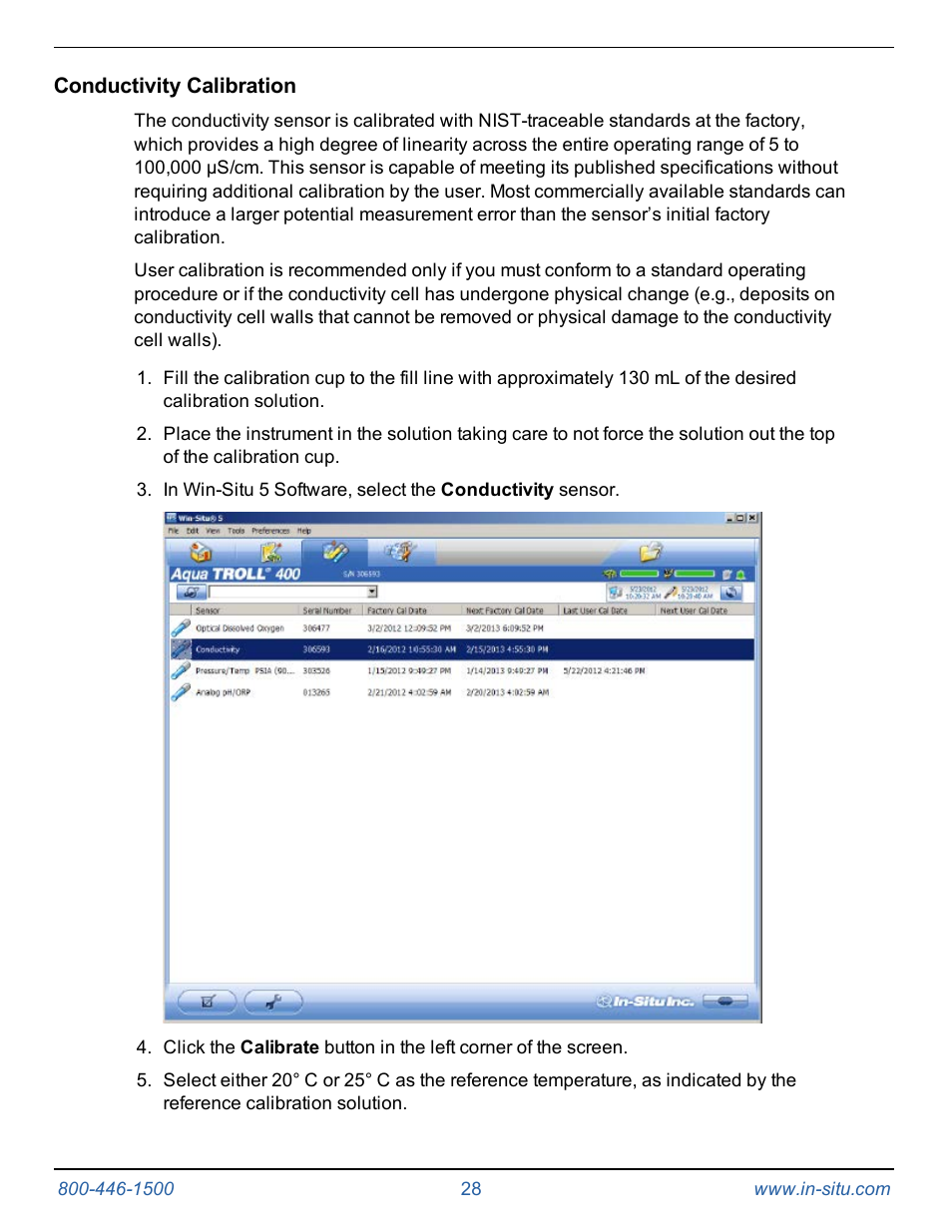 Conductivity calibration | In-Situ Aqua TROLL 400 Operators Manual User Manual | Page 28 / 41