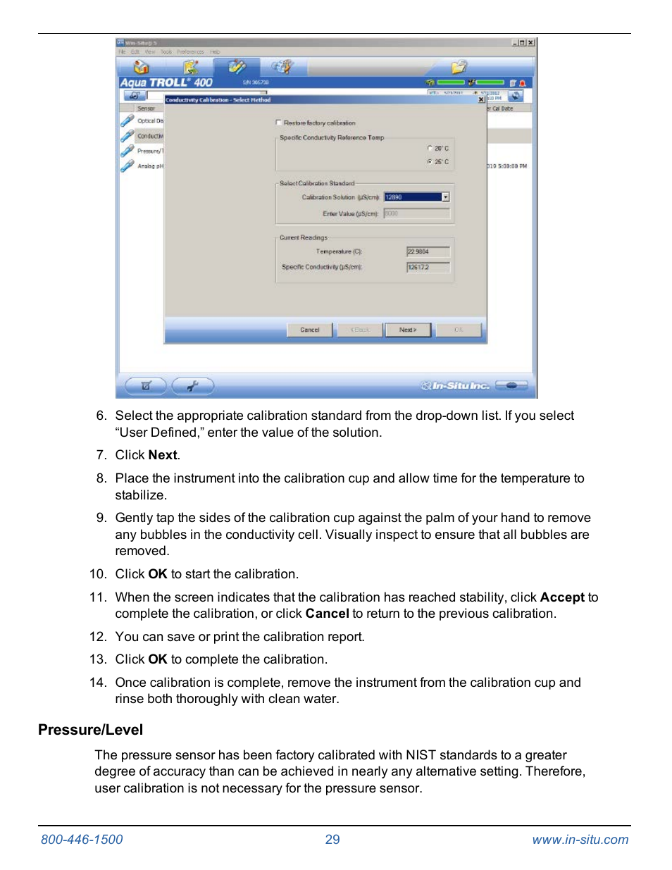 Pressure/level | In-Situ Aqua TROLL 400 Operators Manual User Manual | Page 29 / 41